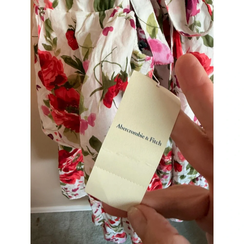 Abercrombie & Fitch Maxi Dress Women Small White Floral Tiered Tie Back Romantic